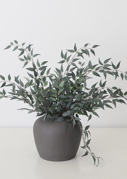 afloral Artificial Greenery Faux Ruscus Leaves in Large Slate Vase