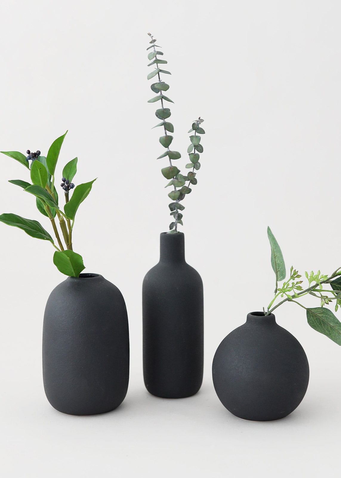 Artificial Leaves in Black Bud Vases at Afloral