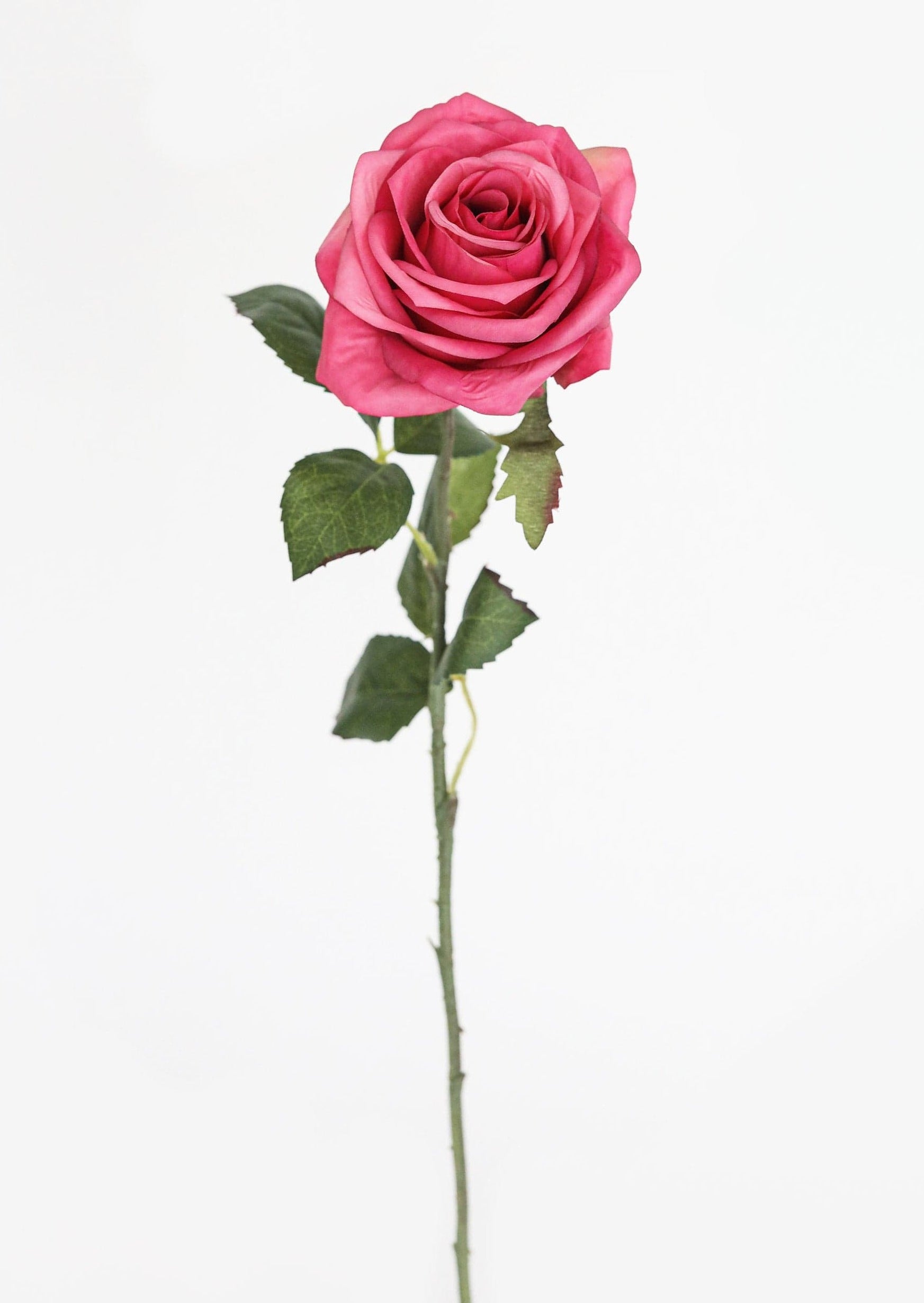 Silk Flowers Dark Pink Fake Rose Stem