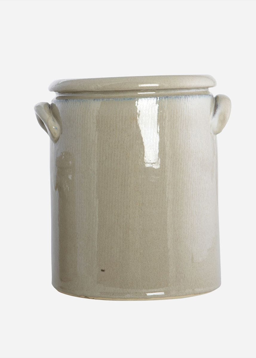 Beige Grey Washed Crock vase