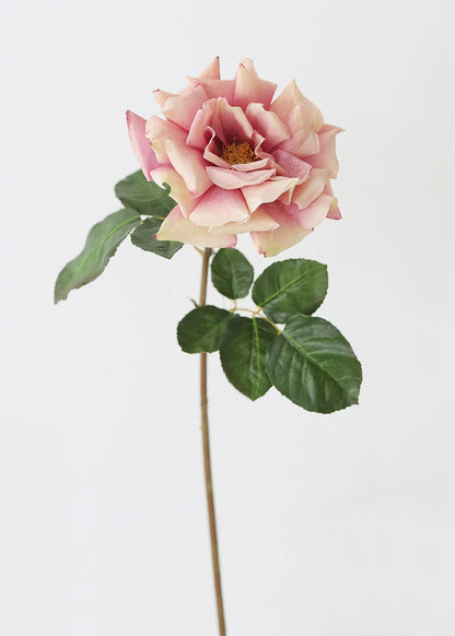 Cream and Pink Artificial Open Rose Stems