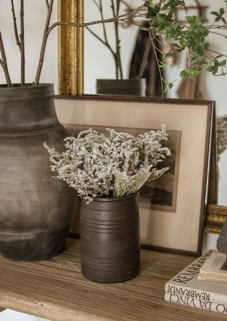 Afloral Natural Dried German Statice Flowers in Mango Wood Vase