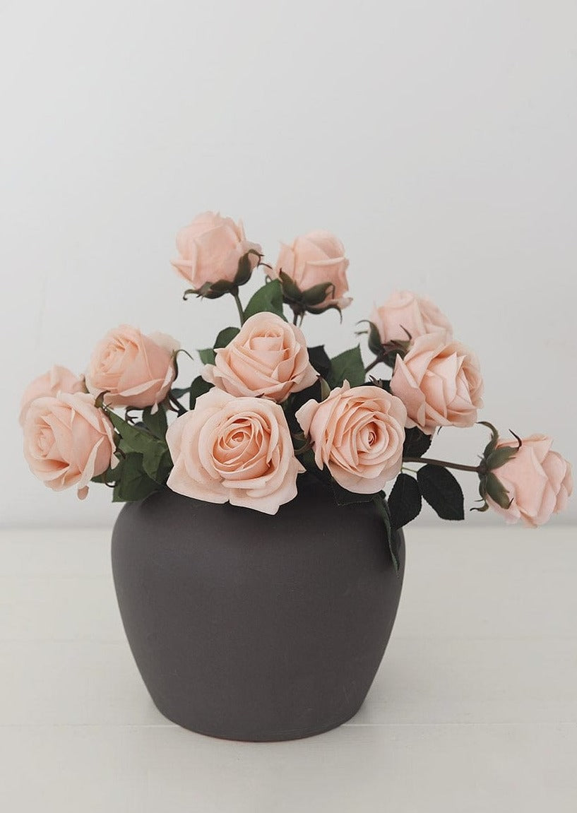 Pink Real Touch Roses Styled in Slate Vase