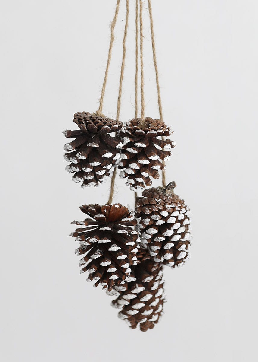 Hanging Snowy Pine Cones Holiday Decorations