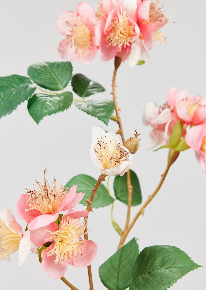 Faux Pink Garden Rose Spray