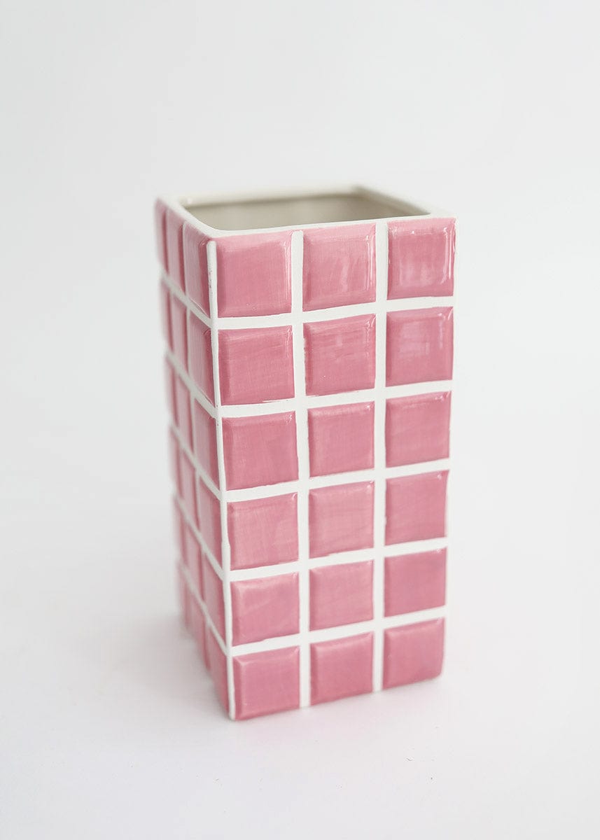 Pink Ceramic Dolomite Vase with Tile Look