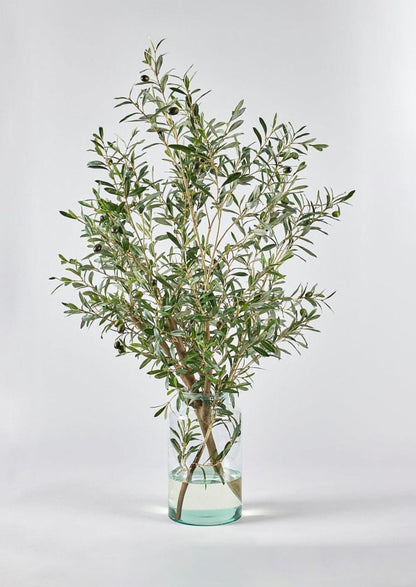 Afloral Faux Olive Leaf Branches in Glass Vase Arrangement