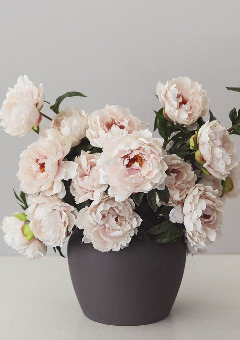 Silk Peonies in Whisper Pink in Black Slate Vase