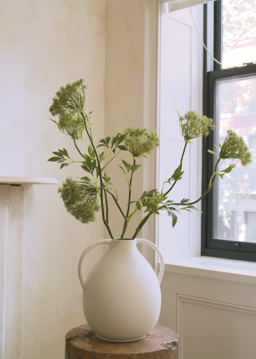 Artificial Queen Anne's lace Wildflowers in Clay Jug