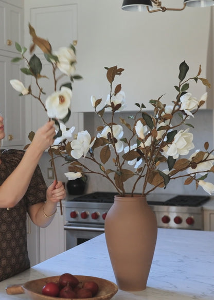 Home Styling with Afloral Faux Magnolias in Terracotta Ceramic Vase