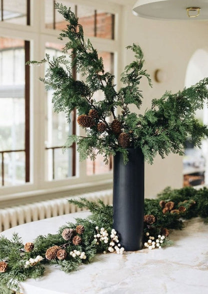 Afloral Faux Cedar Winter Greens in Black Vase