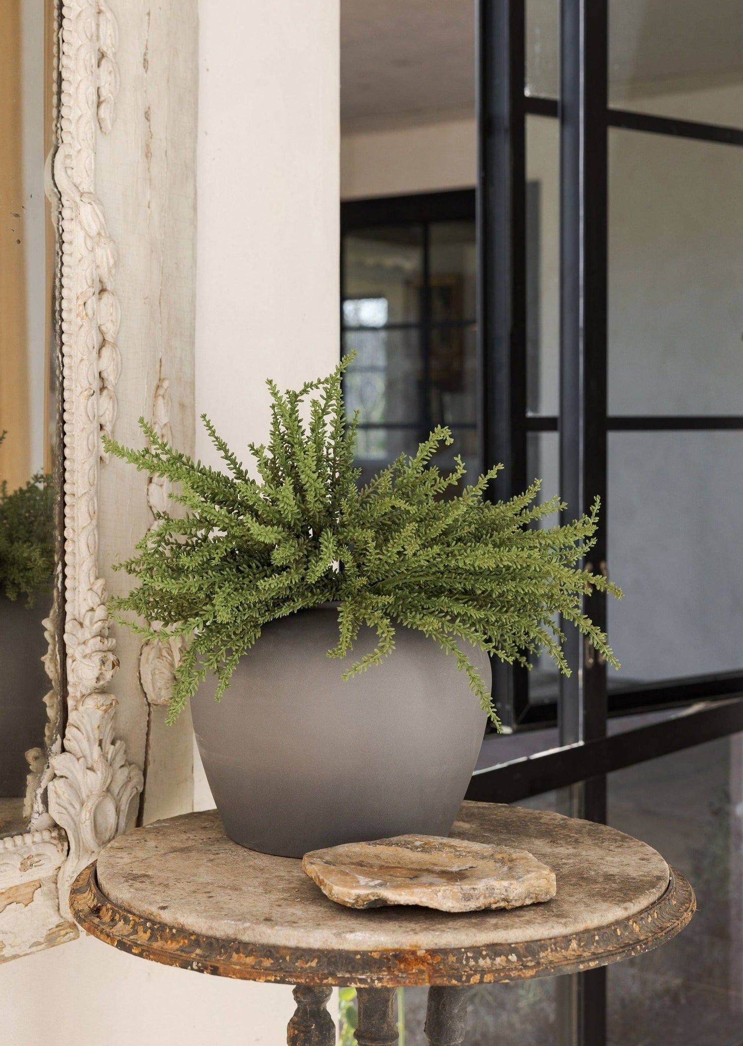 Large Slate Vase Styled with Fake Sedum Plant at afloral