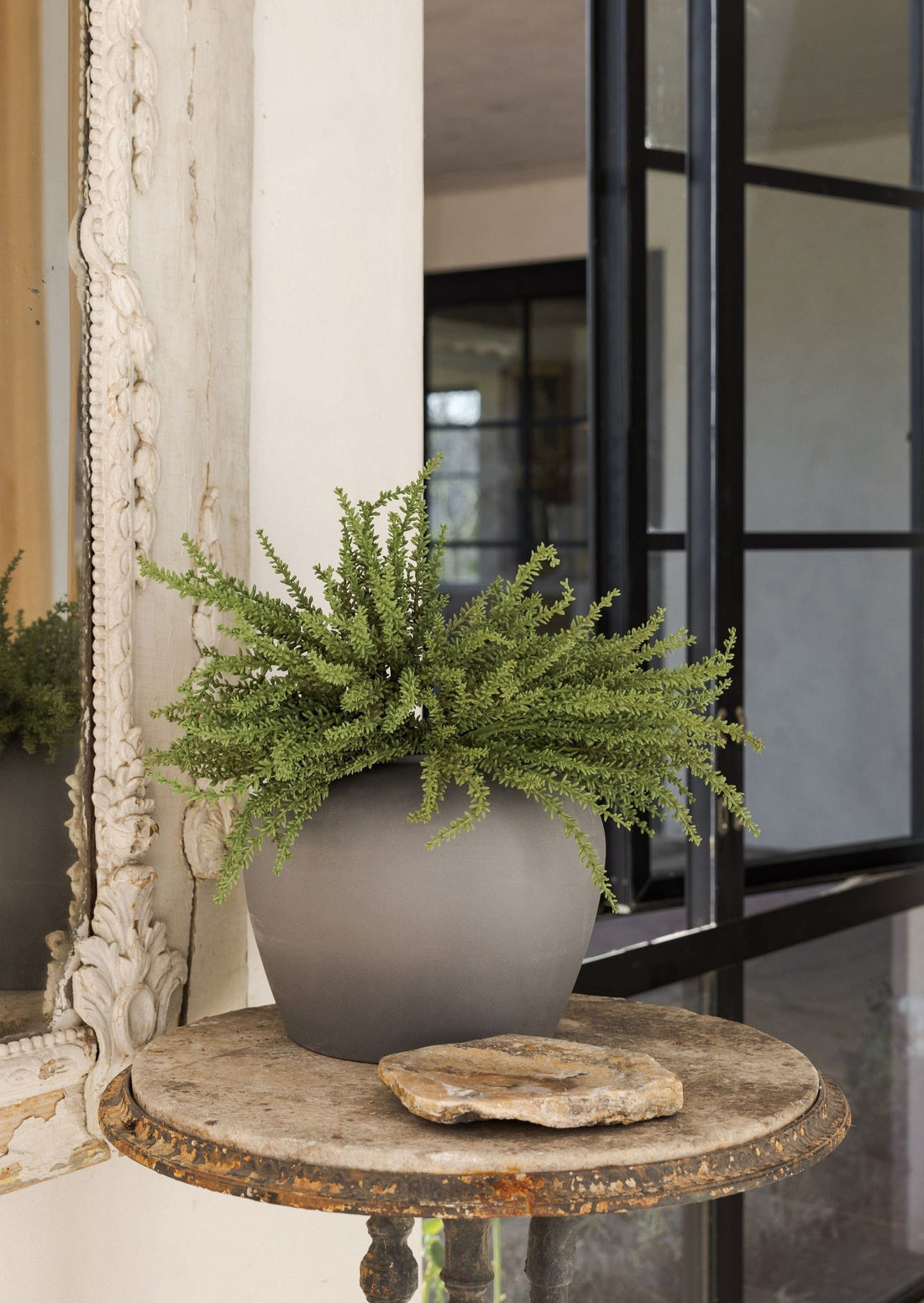 Faux Sedum Plant Styled in Large Slate Clay Vase