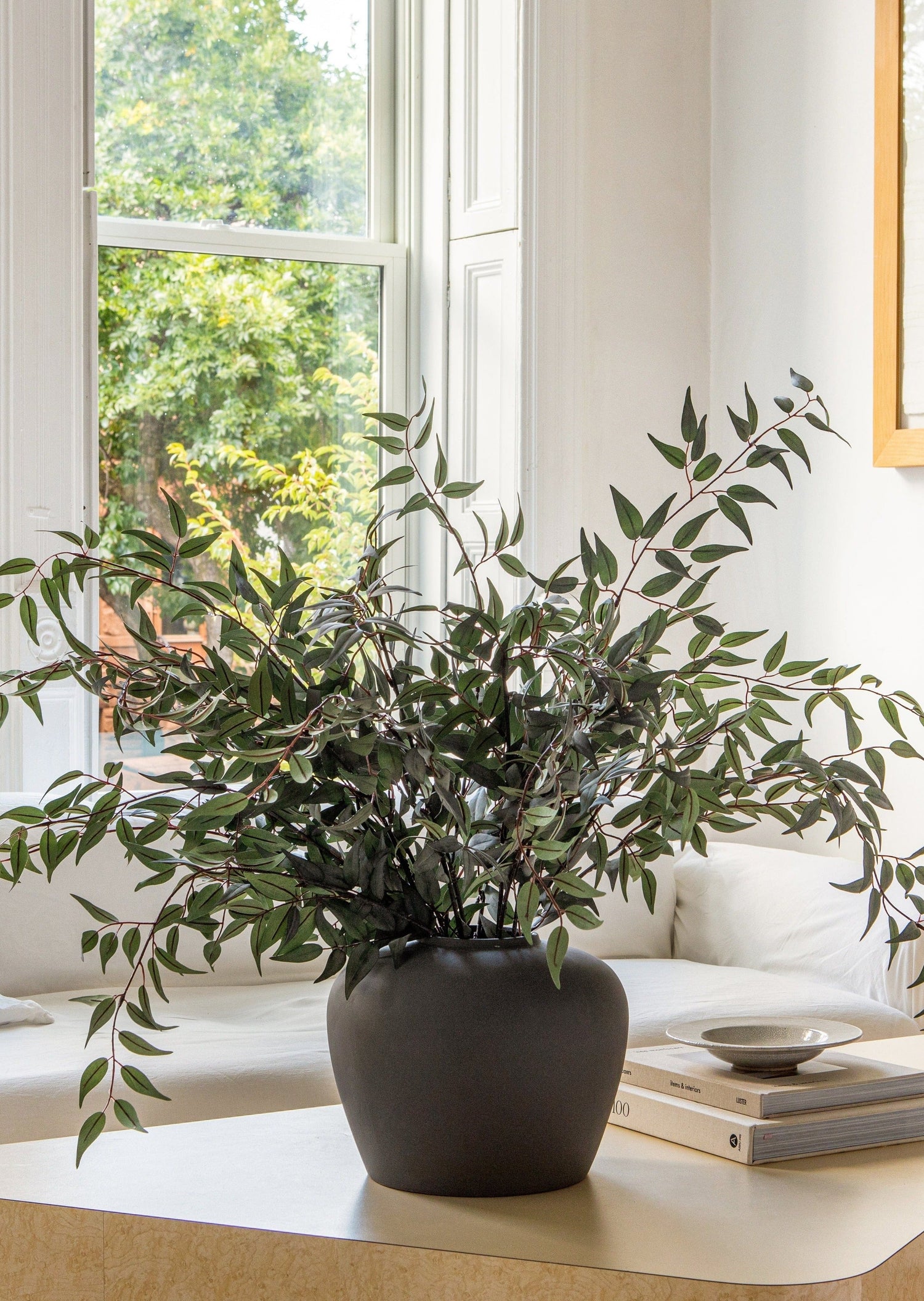 afloral Slate Clay Vase Styled with Faux Ruscus Branches