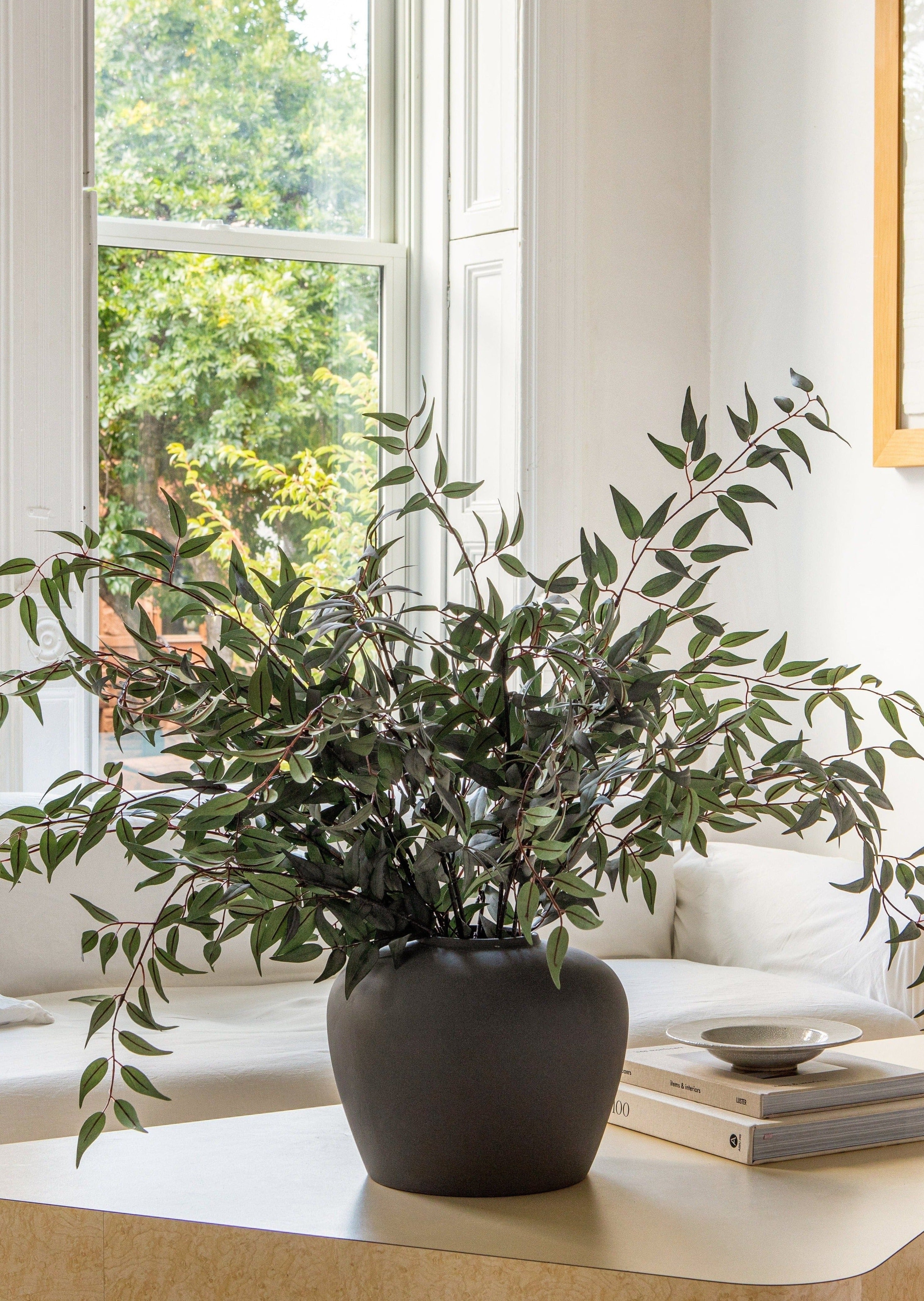 afloral Slate Clay Vase Styled with Faux Ruscus Branches