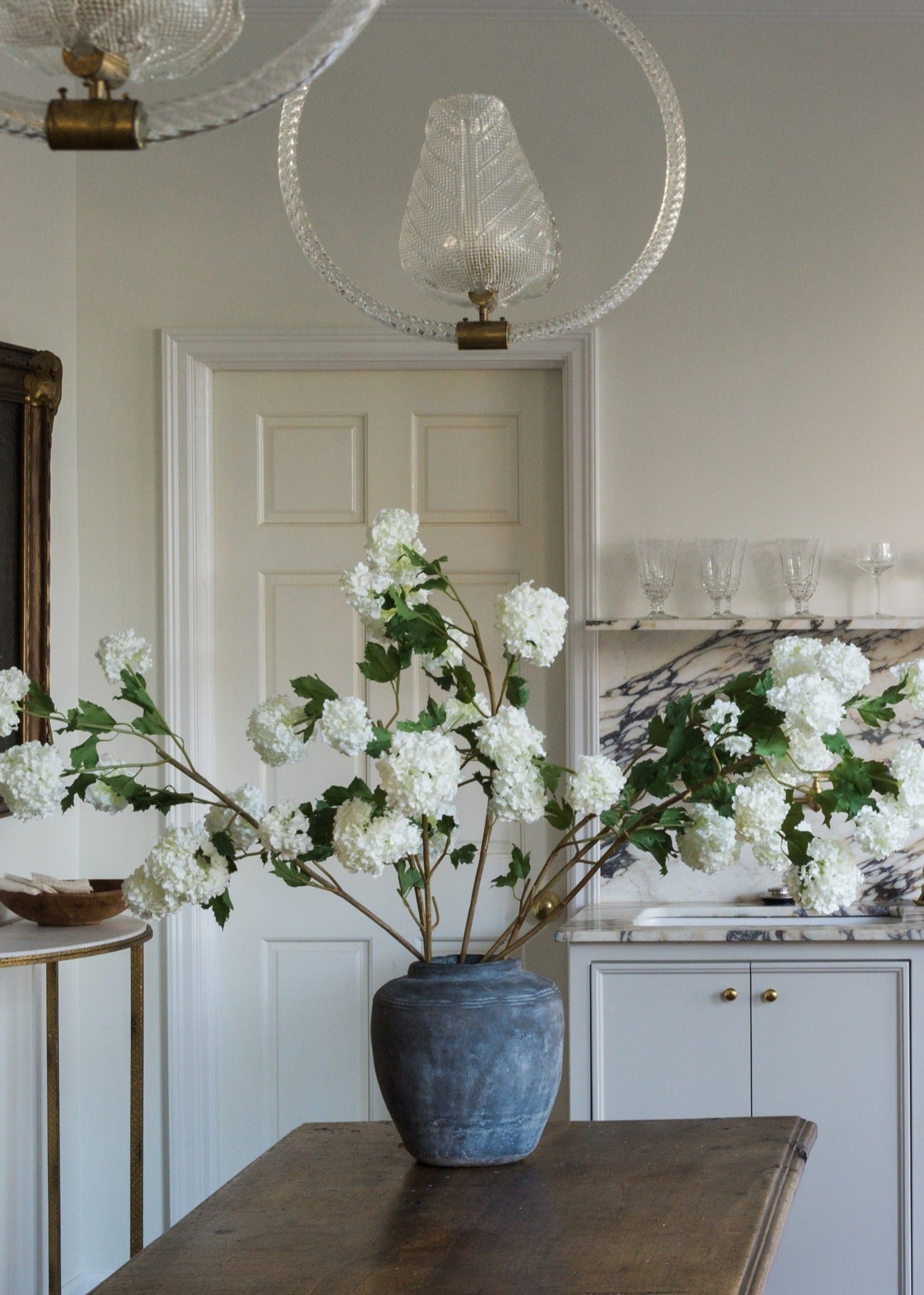 Large Rustic Concrete Vase with Faux Snowball Flowers