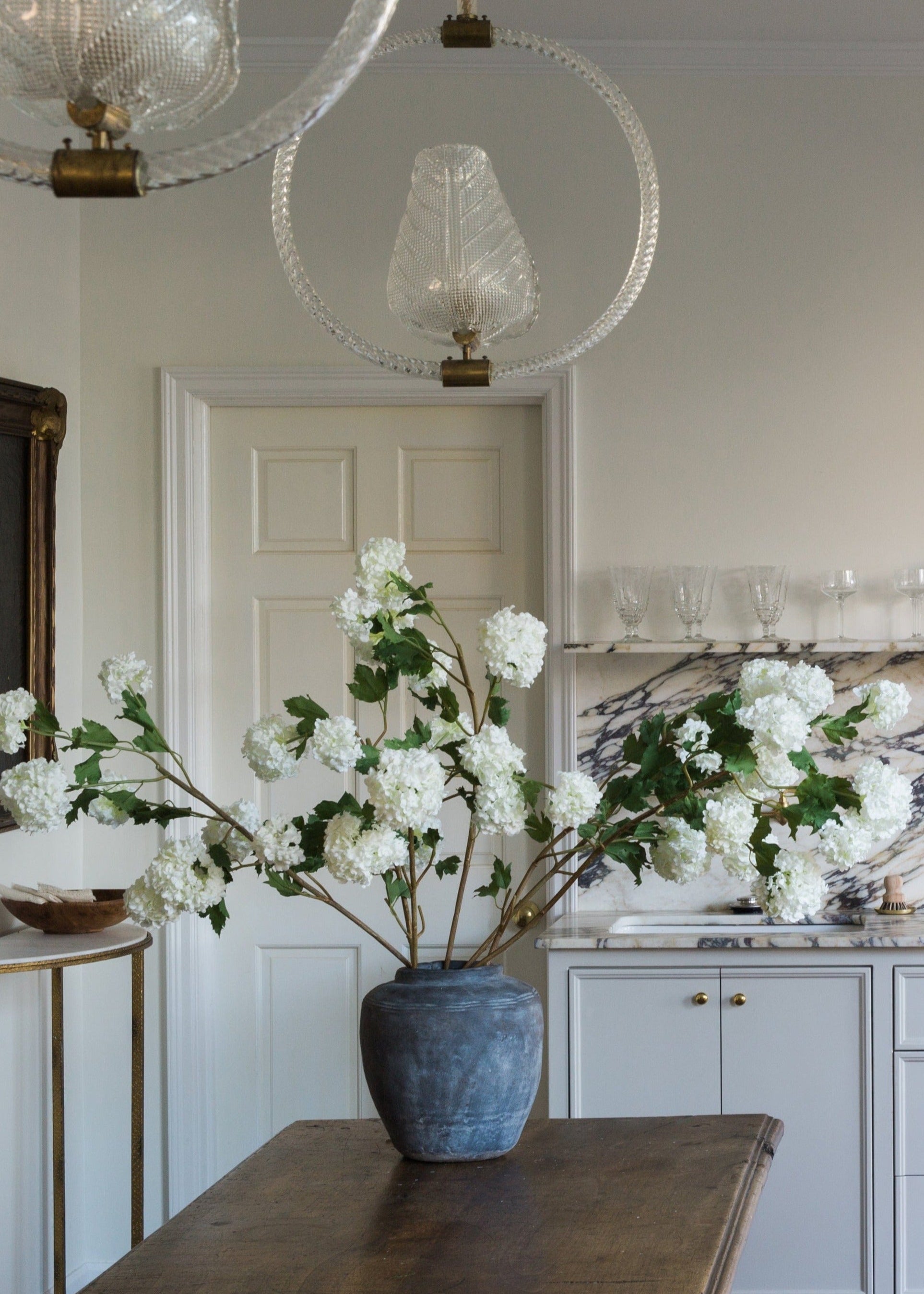 Luxe Faux White Snowball Branches Styled in Vase