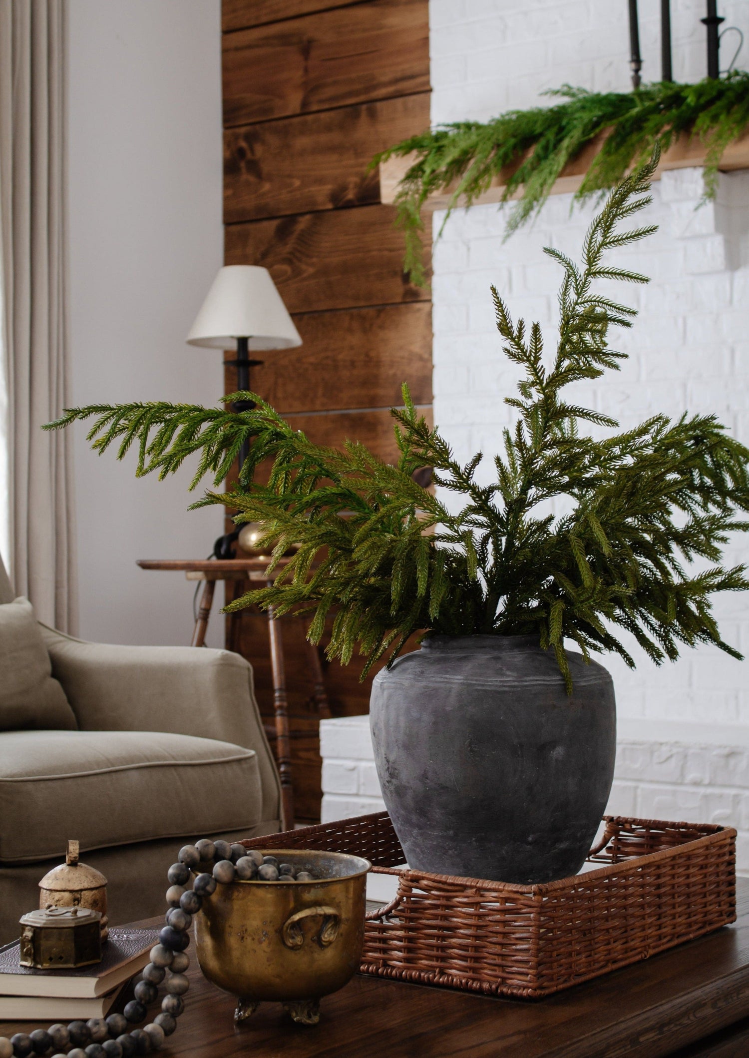 Afloral Faux Norfolk Pine Branches in Large Concrete Vase